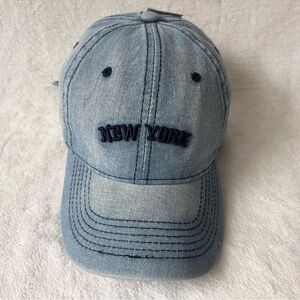 Women's New York Embroidered Denim Hat Distressed Baseball Cap